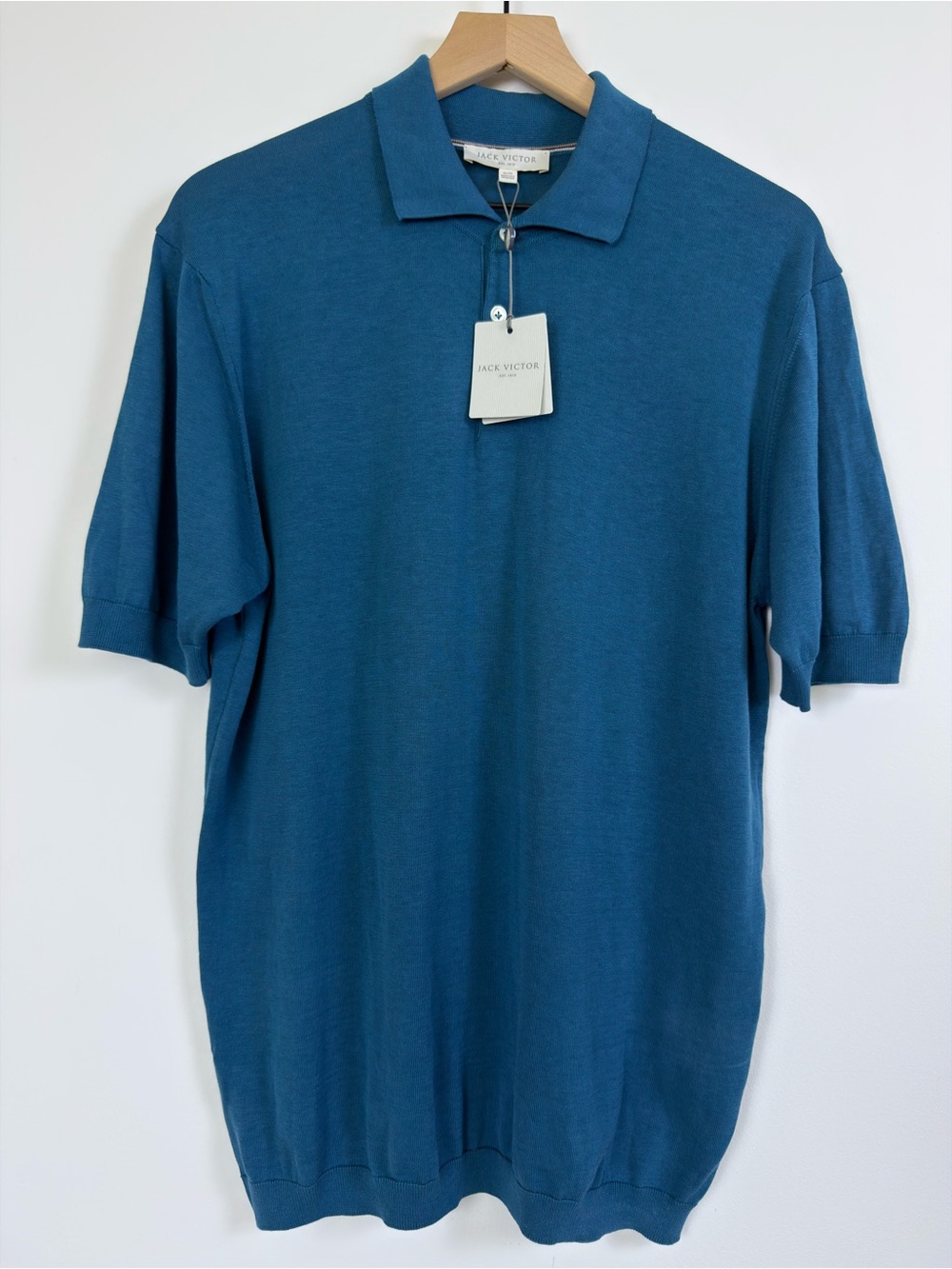 NWT Jack Victor Tupper Polo Teal Blue Cotton Silk Made Italy XL